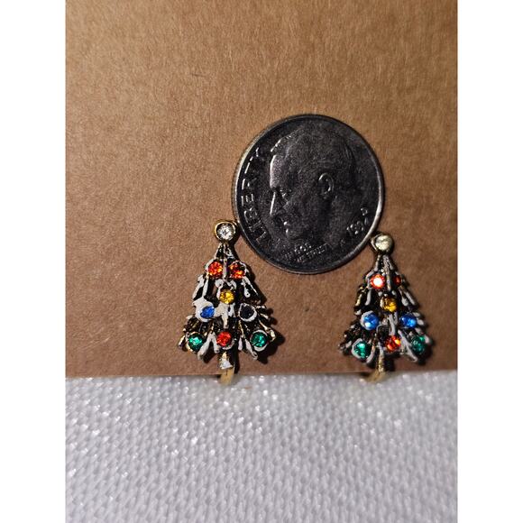 Vintage Christmas Tree Clip-On Earrings with Rhinestones-read! - Picture 5 of 7